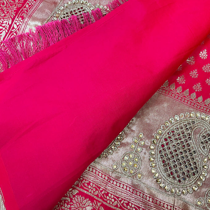 Pink Benarasi Silk Saree with Cut work Mango Design