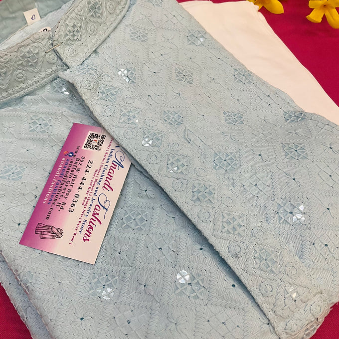 Light blue chikankari sequence kurta set-size 40