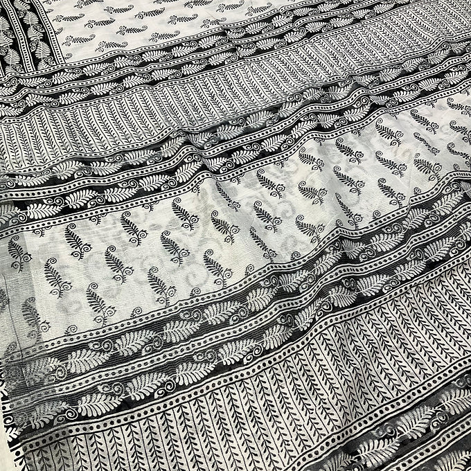 White & Black Linen Saree