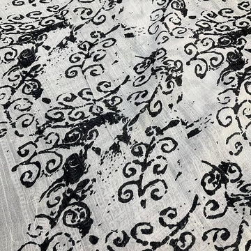 White & Black Linen Saree - Modern Combination Design