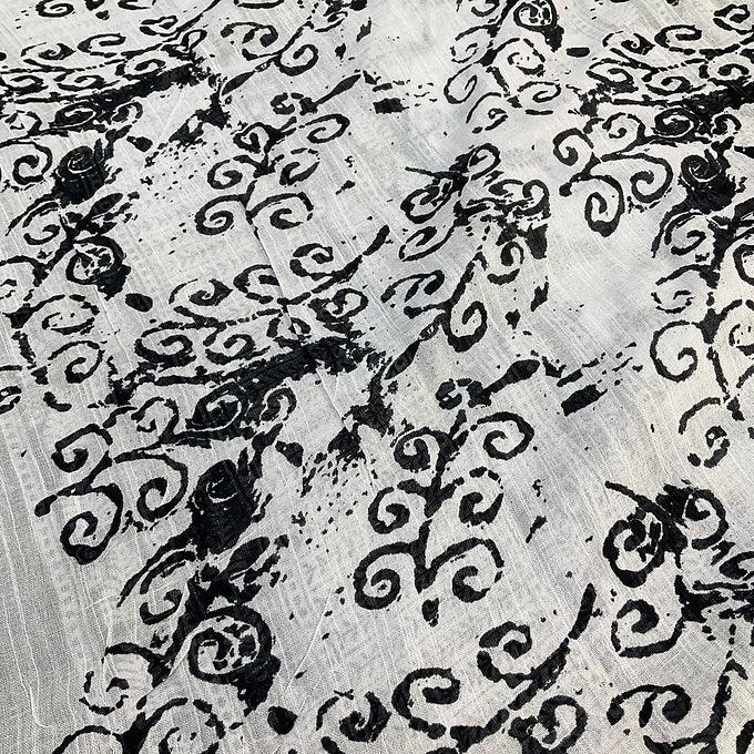White & Black Linen Saree - Modern Combination Design