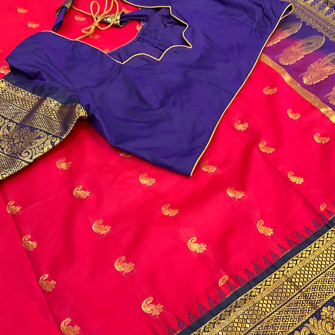 Pink Semi Silk saree with stitched Blouse