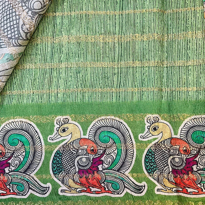 Fancy - Crushed Green Kalamkari saree