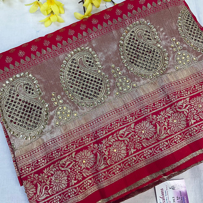 Pink Benarasi Silk Saree with Cut work Mango Design