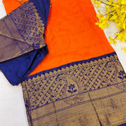 Orange Mangalagiri Silk Saree with Stitched Blouse - Pure Handloom