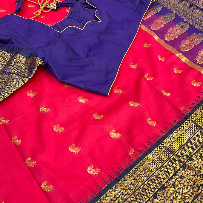 Pink Semi Silk saree with stitched Blouse
