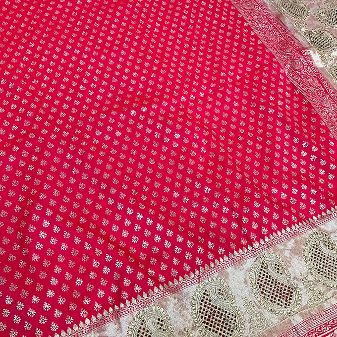 Pink Benarasi Silk Saree with Cut work Mango Design