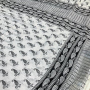 White & Black Linen Saree - Modern Combination Design