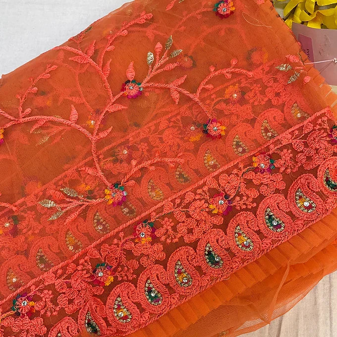 Net saree with thread embroidery