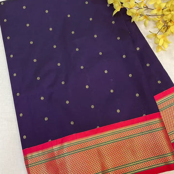 Violet & Pink Narayana Pet Semi Silk Saree with Paithani Pallu & Stitched Blouse