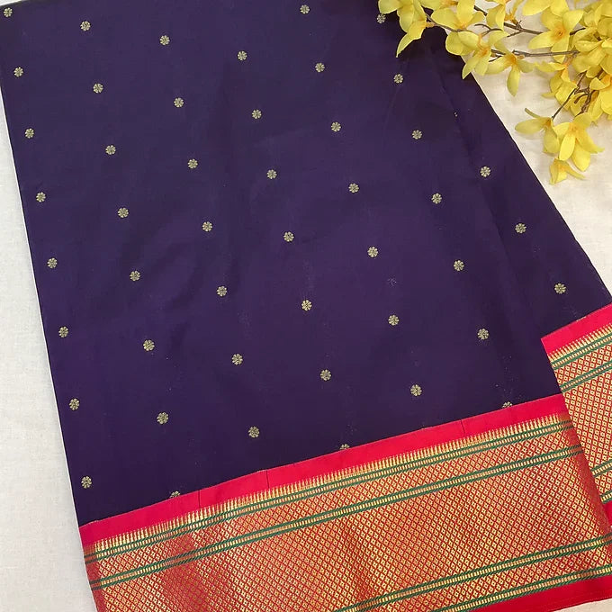 Violet & Pink Narayana Pet Semi Silk Saree with Paithani Pallu & Stitched Blouse