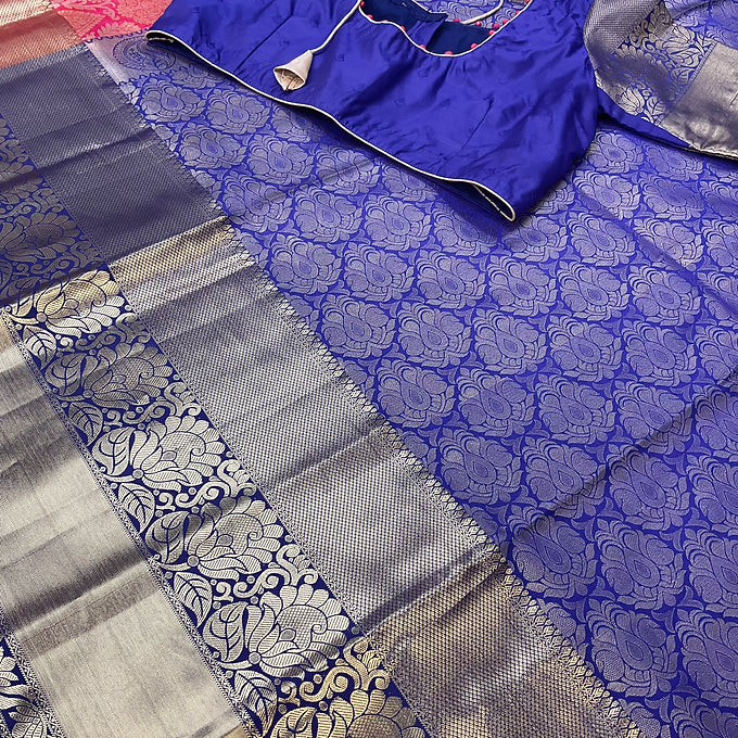 Pink -Semi Kanjeevaram Silk Saree with stitched Blouse