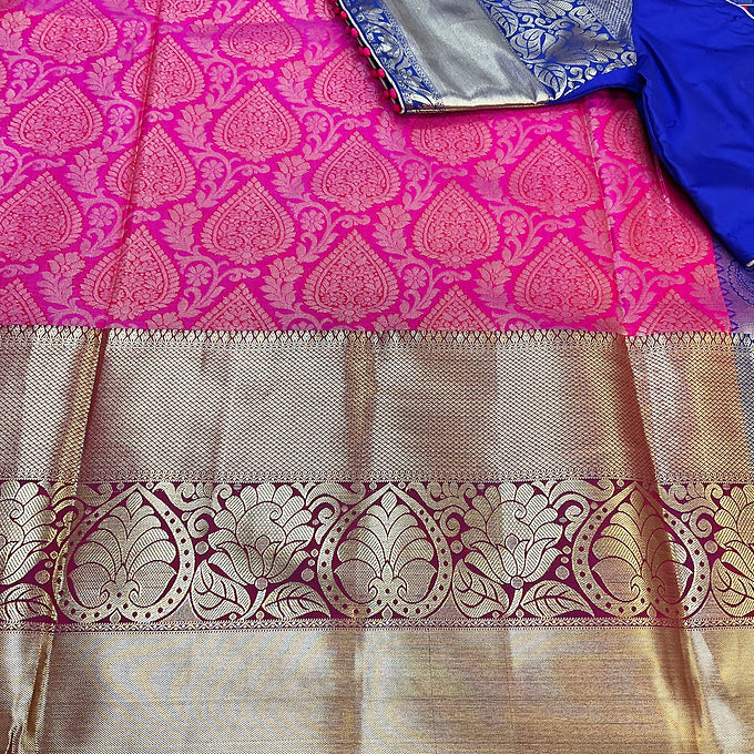 Pink -Semi Kanjeevaram Silk Saree with stitched Blouse