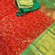 Red-Semi Kanjeevaram Silk saree with stitched Blouse