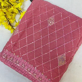 Pastel Colors Cocktail Party Wear Shimmery Chiffon Saree - Soft & Elegant