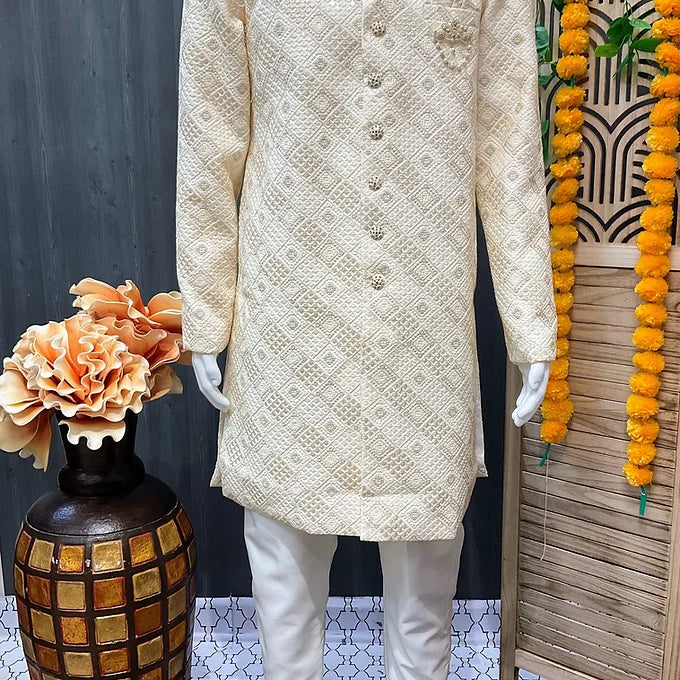 Premium Quality Half White Sherwani