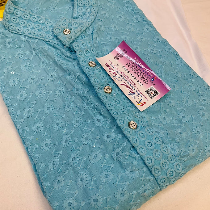 Sea blue - Rayon chikankari kurta set for men-size 40