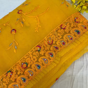 Net saree with thread embroidery