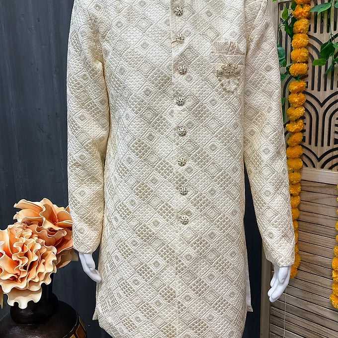 Premium Quality Half White Sherwani