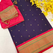 Violet & Pink Narayana Pet Semi Silk Saree with Paithani Pallu & Stitched Blouse