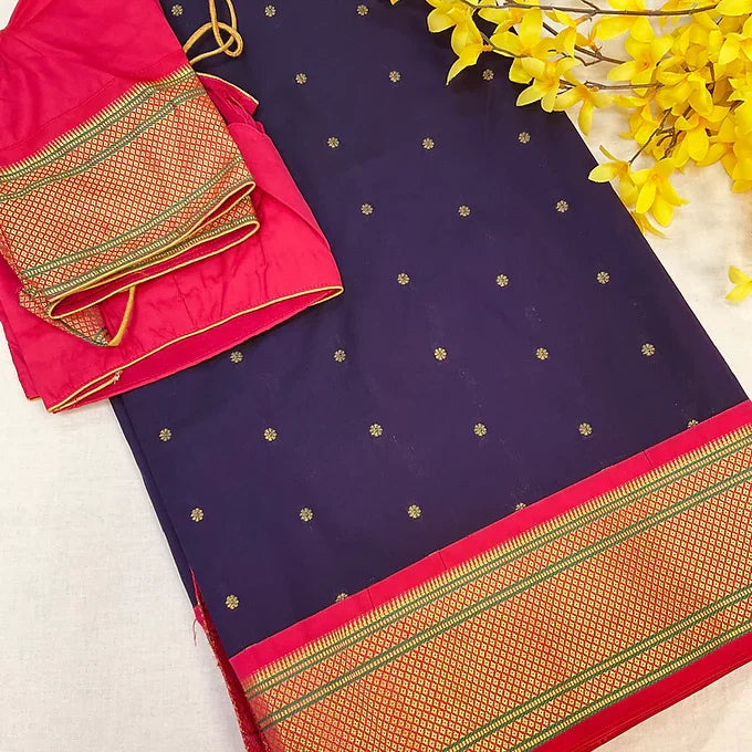 Violet & Pink Narayana Pet Semi Silk Saree with Paithani Pallu & Stitched Blouse