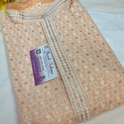 Light peach chikankari work kurta set for men-size 40
