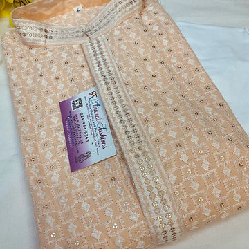 Light peach chikankari work kurta set for men-size 40