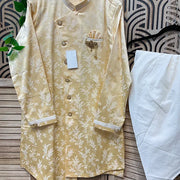 Men’s  light gold kurta set with dhoti pants fits size 42