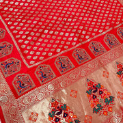 Mirchi Red Benarasi Saree with Peacock Embroidery - Traditional Design