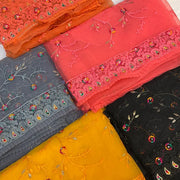 Net saree with thread embroidery