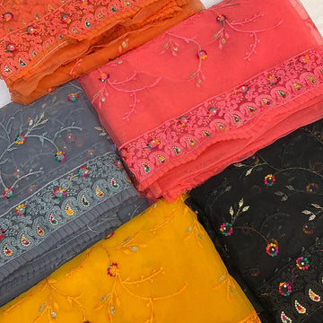 Net saree with thread embroidery