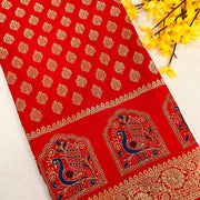 Mirchi Red Benarasi Saree with Peacock Embroidery - Traditional Design