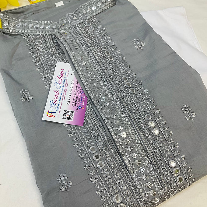 Silk - Grey embroidery men’s kurta set
