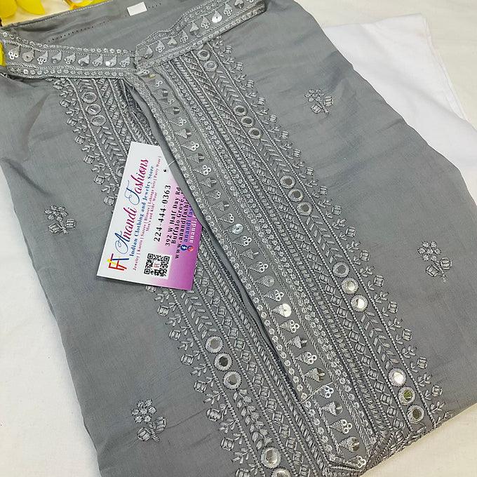 Silk - Grey embroidery men’s kurta set