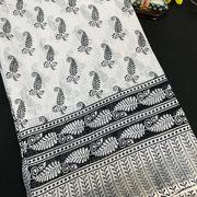 White & Black Linen Saree - Modern Combination Design