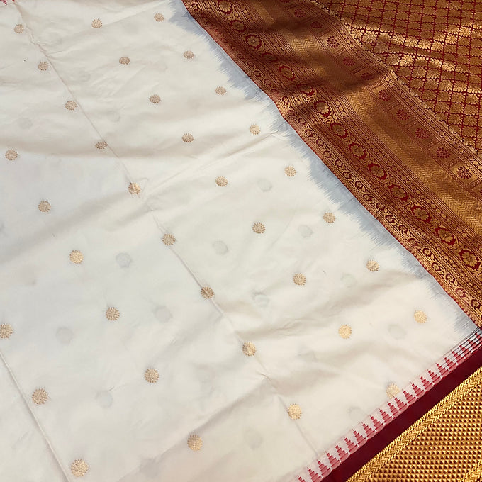 Half white/Cream color- Semi Gadwal Pattu Saree