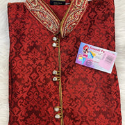 Maroon Color Men's Silk Kurta with Embroidery Work on Neck
