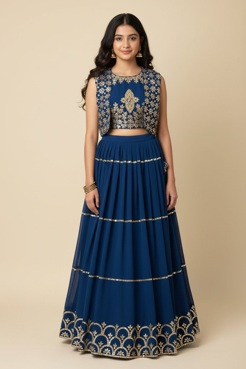 Teenage Girls Lehenga Set With Vest