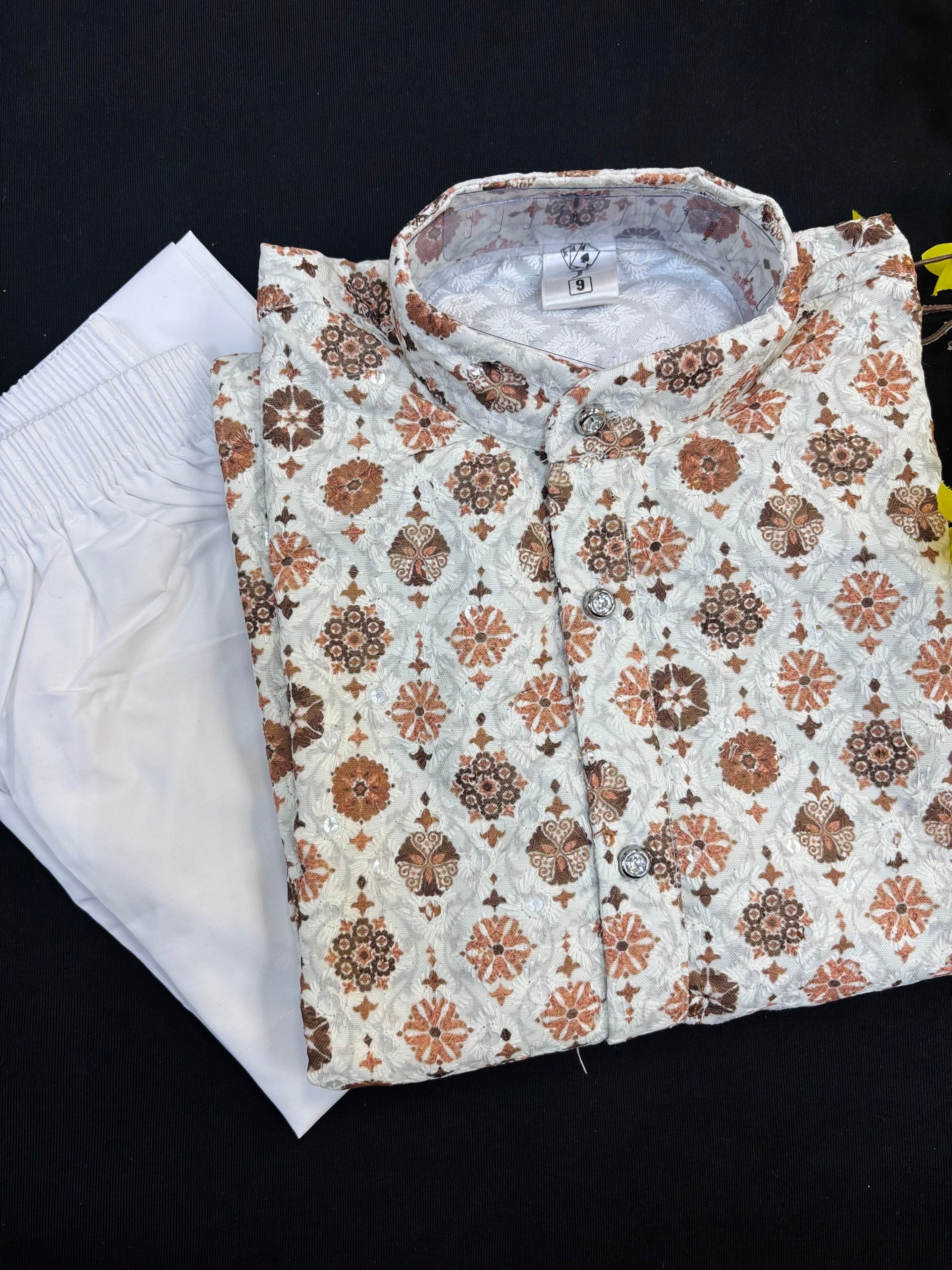 Digital Print Boys Chikankari Kurta set- Size 4 to 12 image 0