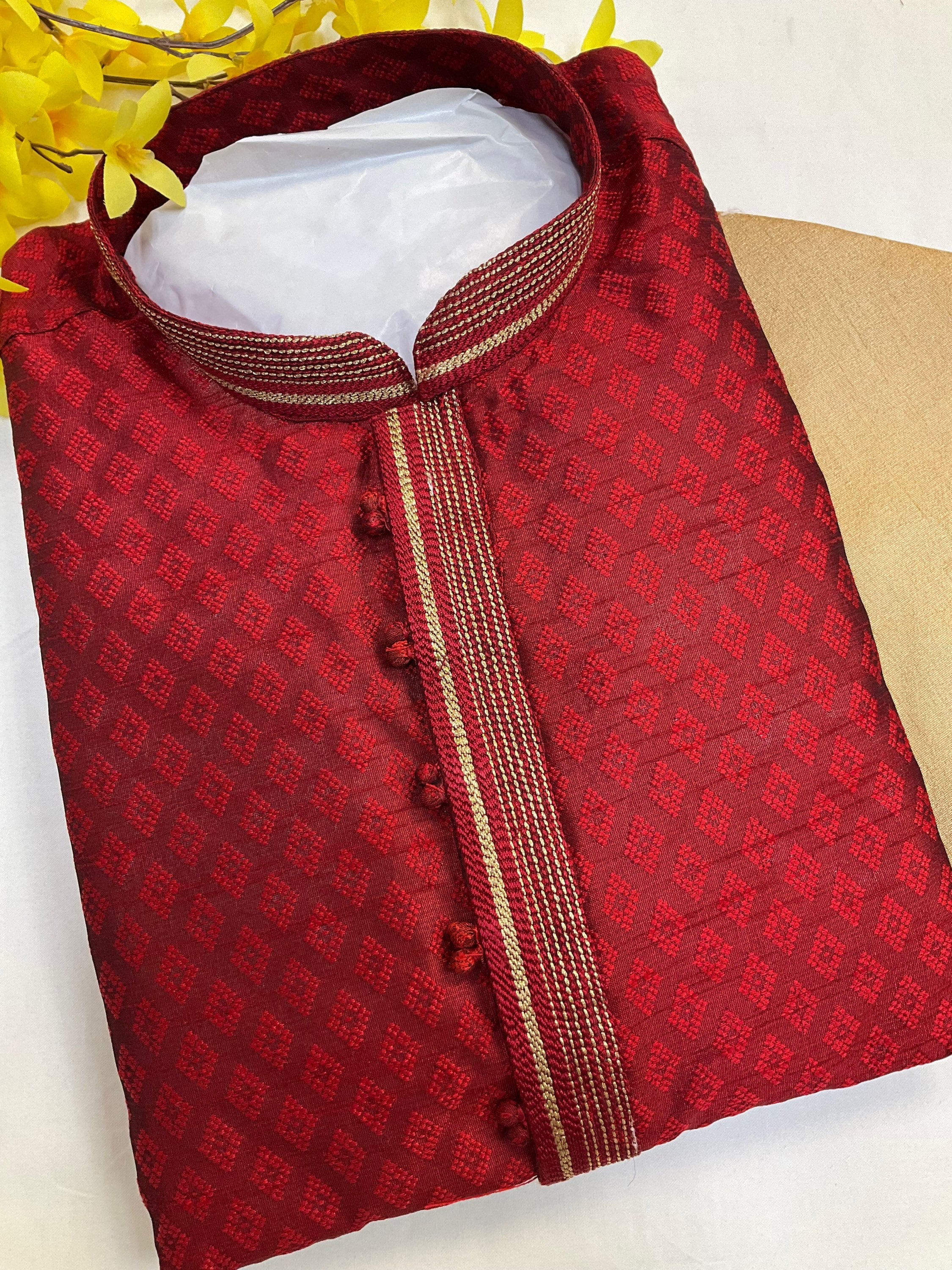 Size 46- Maroon Mens Kurta - Jacquard silk men’s kurta set  image 0