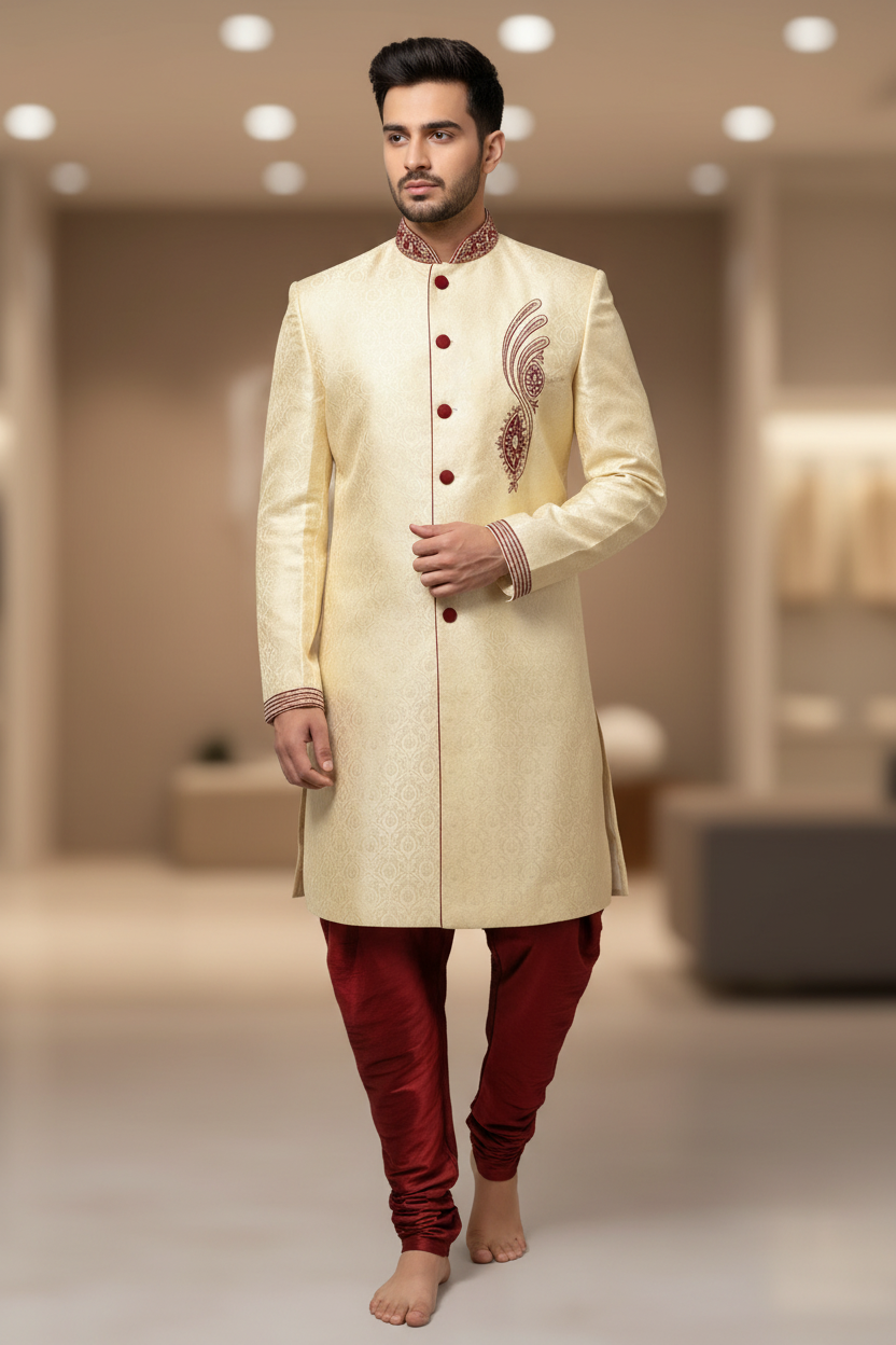 Sherwani - Party wear Mens Sherwani with Contrasting Pant