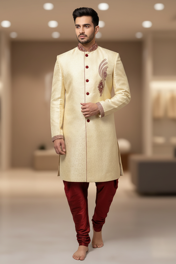 Sherwani - Party wear Mens Sherwani with Contrasting Pant