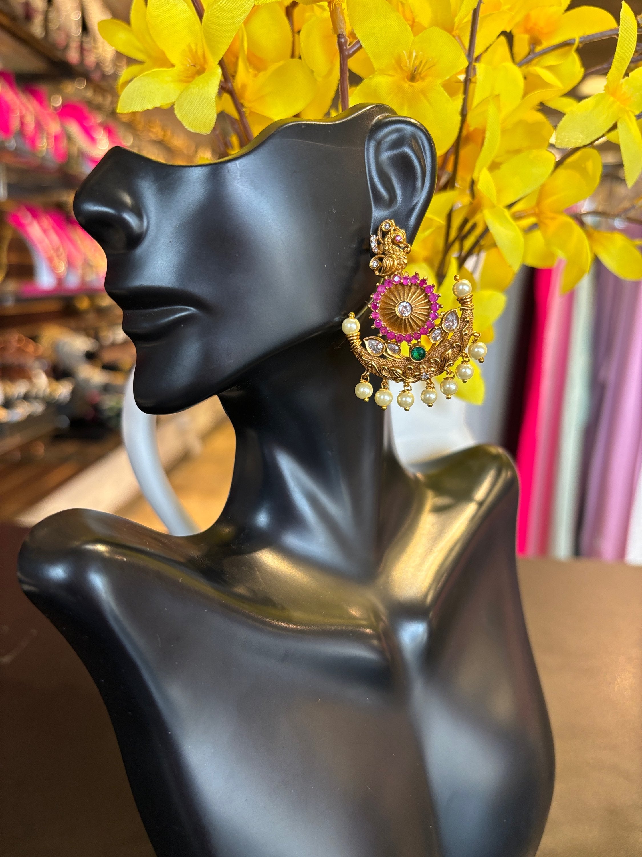 Chandbali Earrings - Multicolor Beautiful Peacock Stone earrings image 0