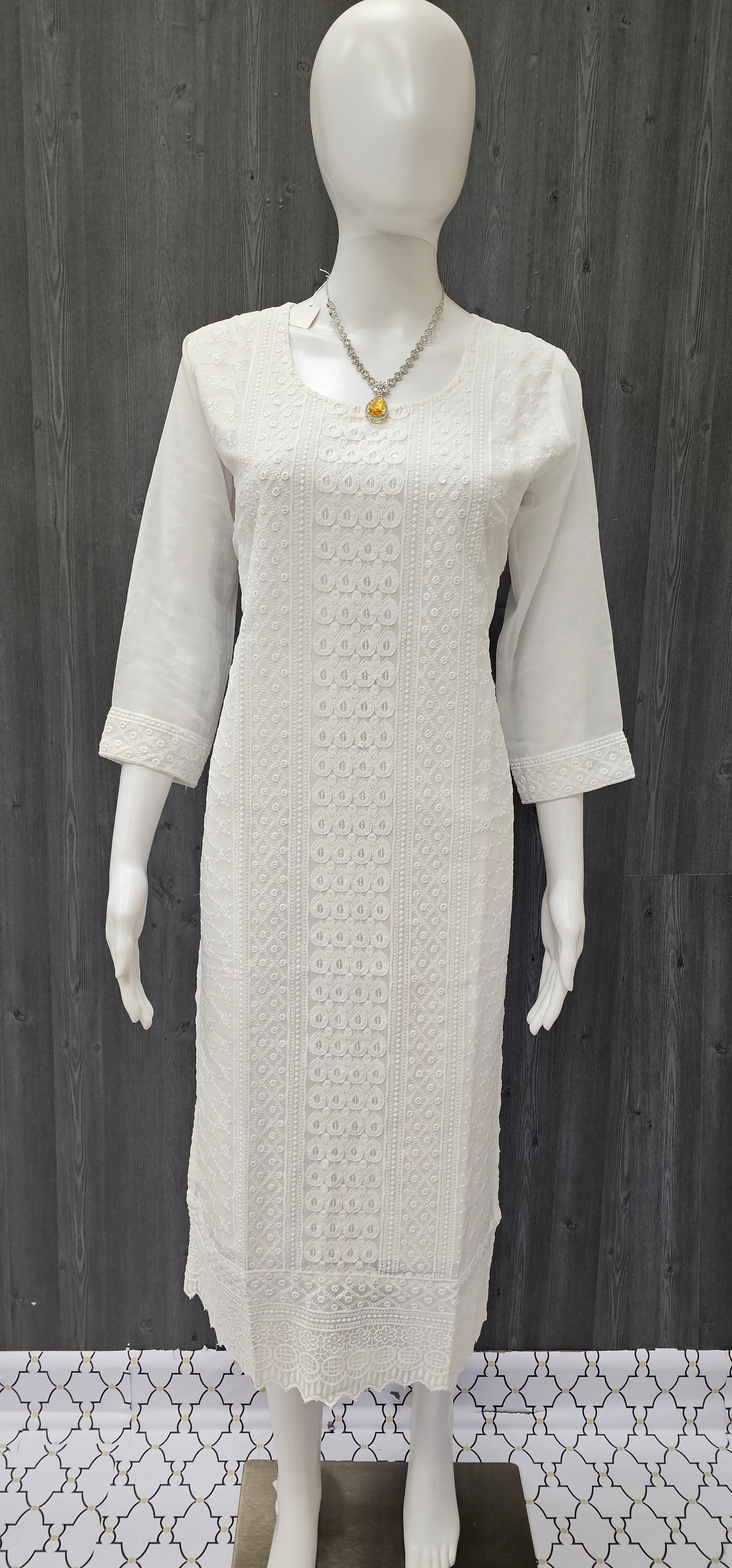 Size 38/US XS-Gorgeous White Rayon Chikankari Kurti image 0