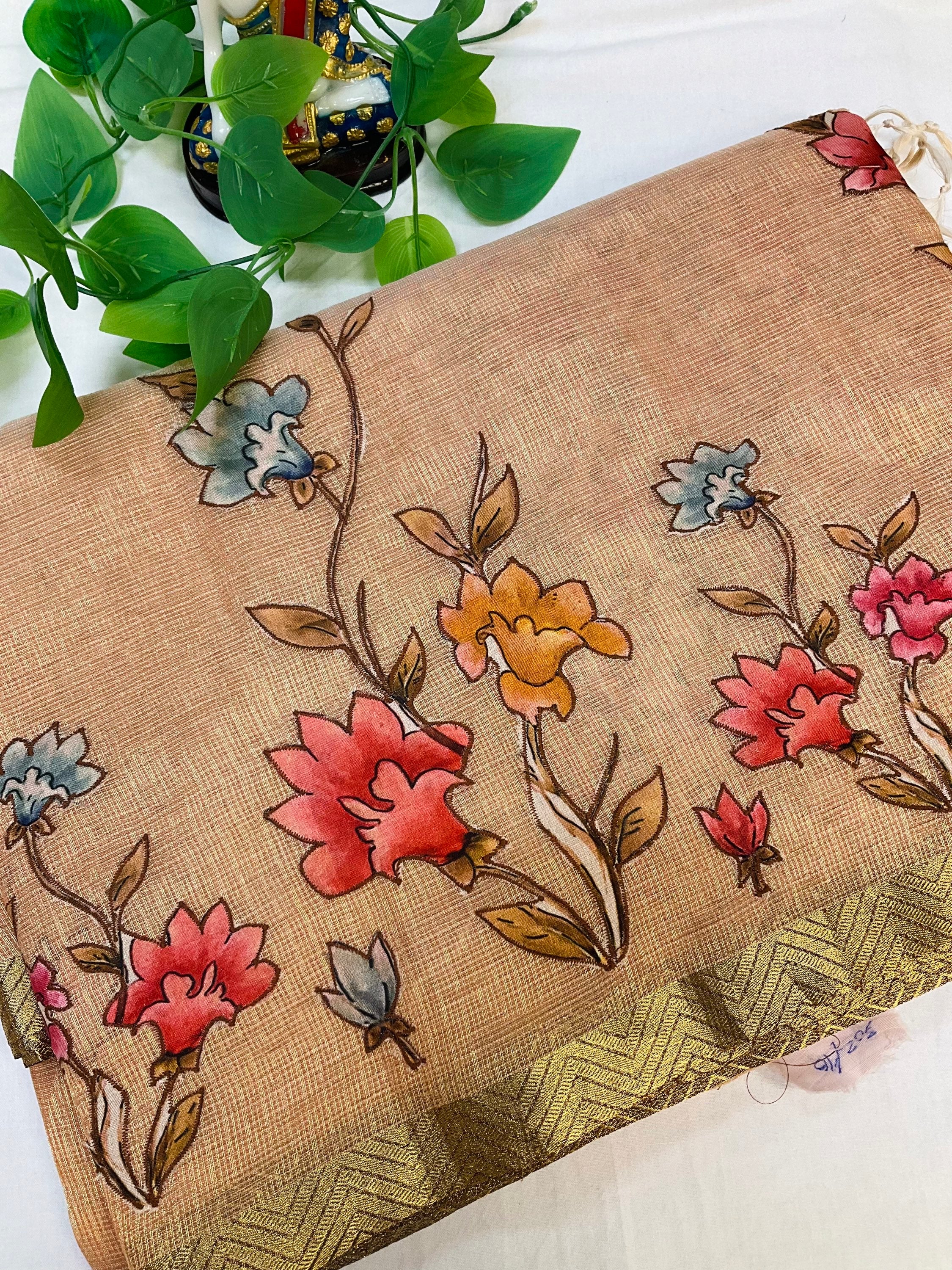 Tissue saree with applique work image 1