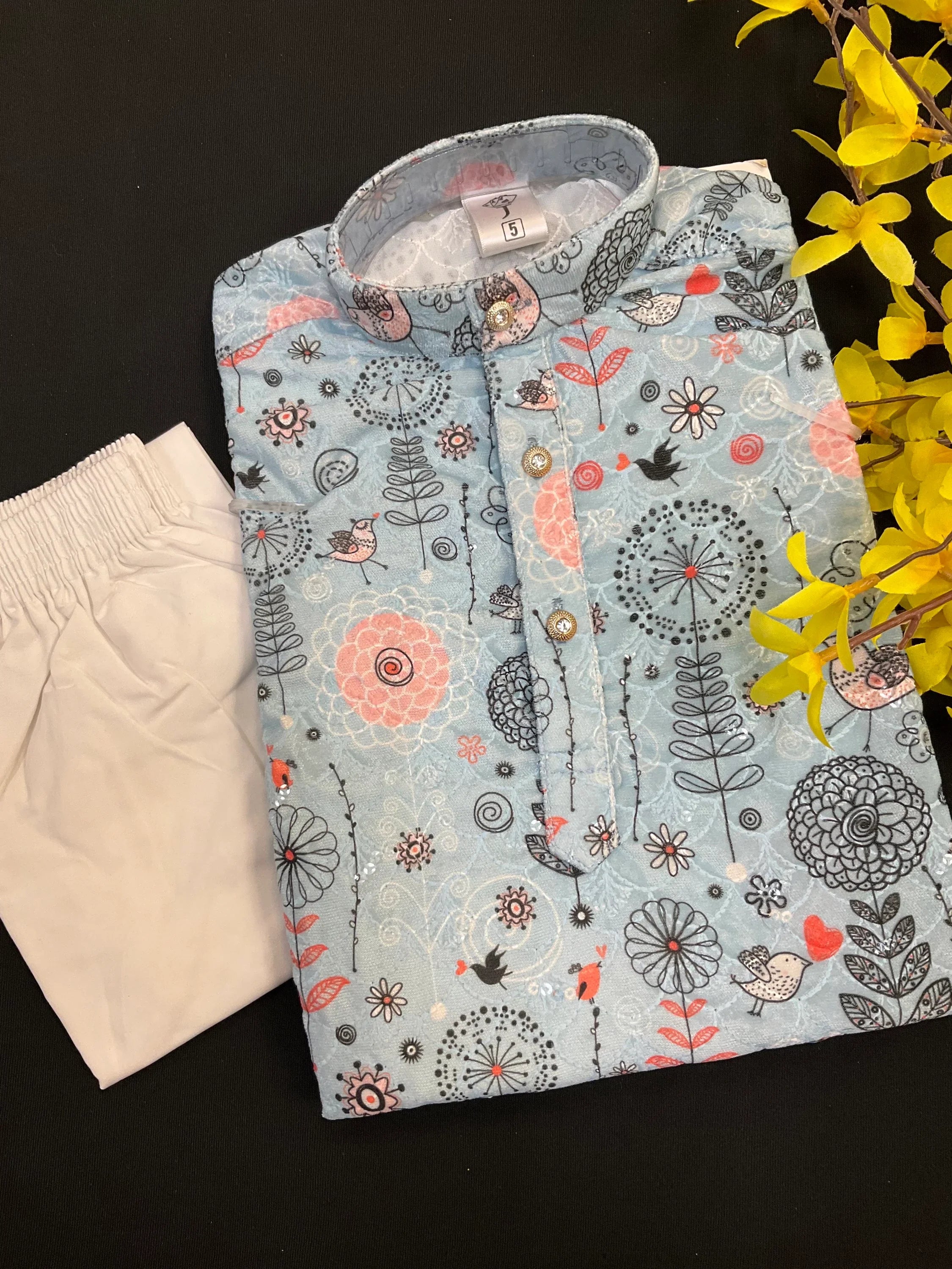 Boys Kurta Set - Velvet Chikankari Kurta set -Size 4 to 12