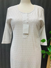 Plus Size White Chikankari Kurti Size 46 - Rayon with Sequins