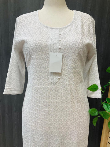 Plus Size White Chikankari Kurti Size 46 - Rayon with Sequins