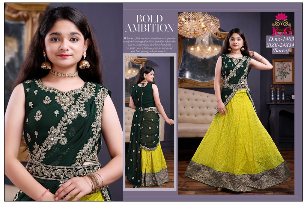 Lehenga for Girls - Yellow Green Girls/Kids Lehenga set/Half saree set image 1