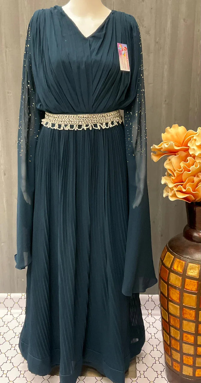Pure Long Party Dress Size 38 - with Waist Belt & Stone Work